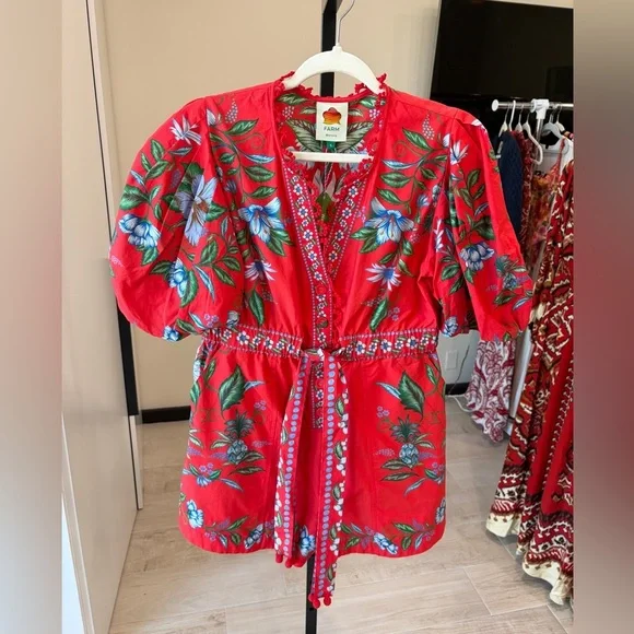 Farm Rio: Red Sweet Bloom Bouquet Organic
Cotton Romper / Mini Dress - Picture 8 of 11